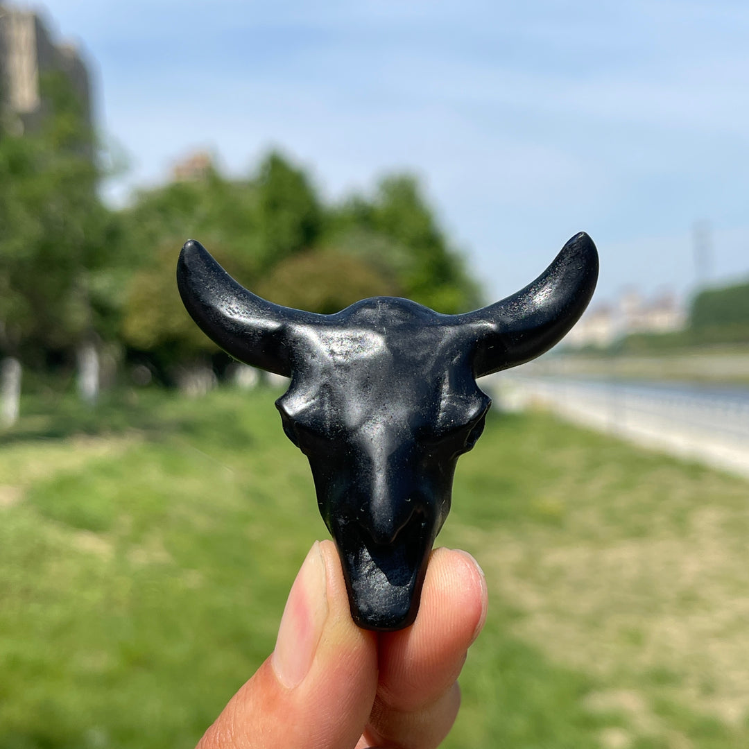 Natural Crystal Cow Skull Carving