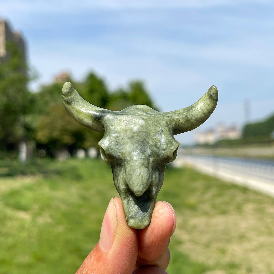 Natural Crystal Cow Skull Carving