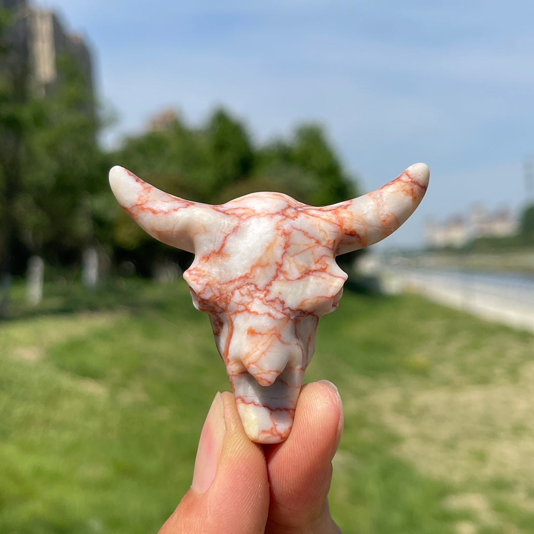 Natural Crystal Cow Skull Carving