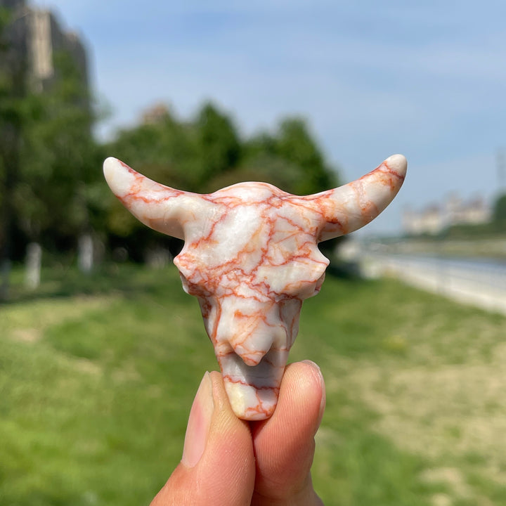 Natural Crystal Cow Skull Carving