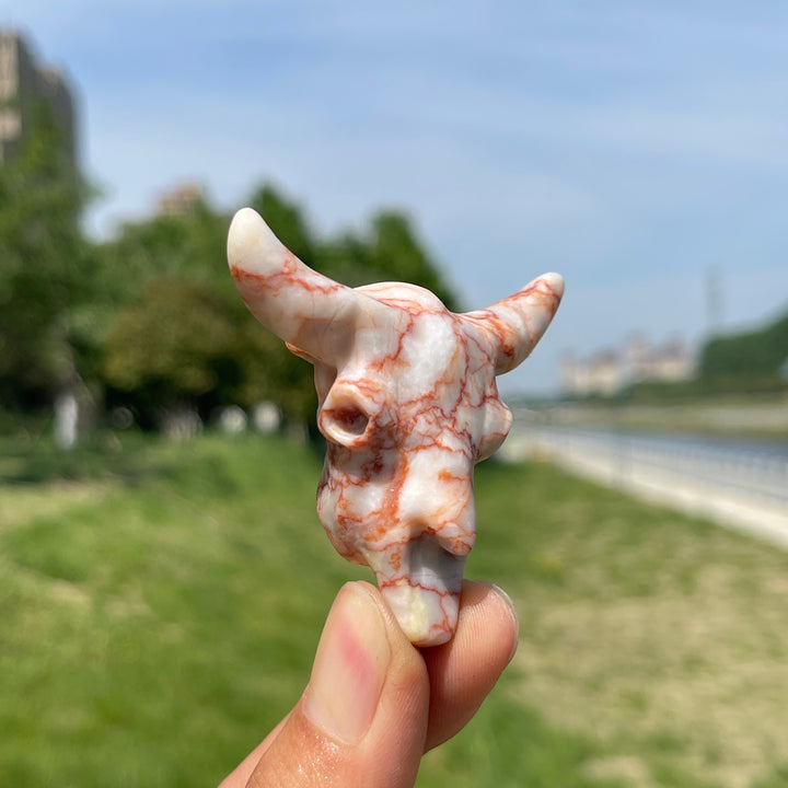 Natural Crystal Cow Skull Carving
