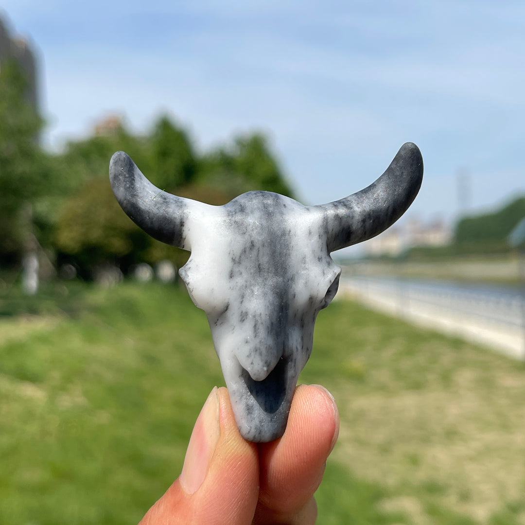 Natural Crystal Cow Skull Carving