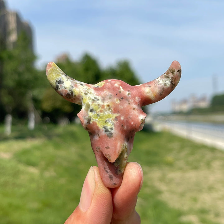 Natural Crystal Cow Skull Carving