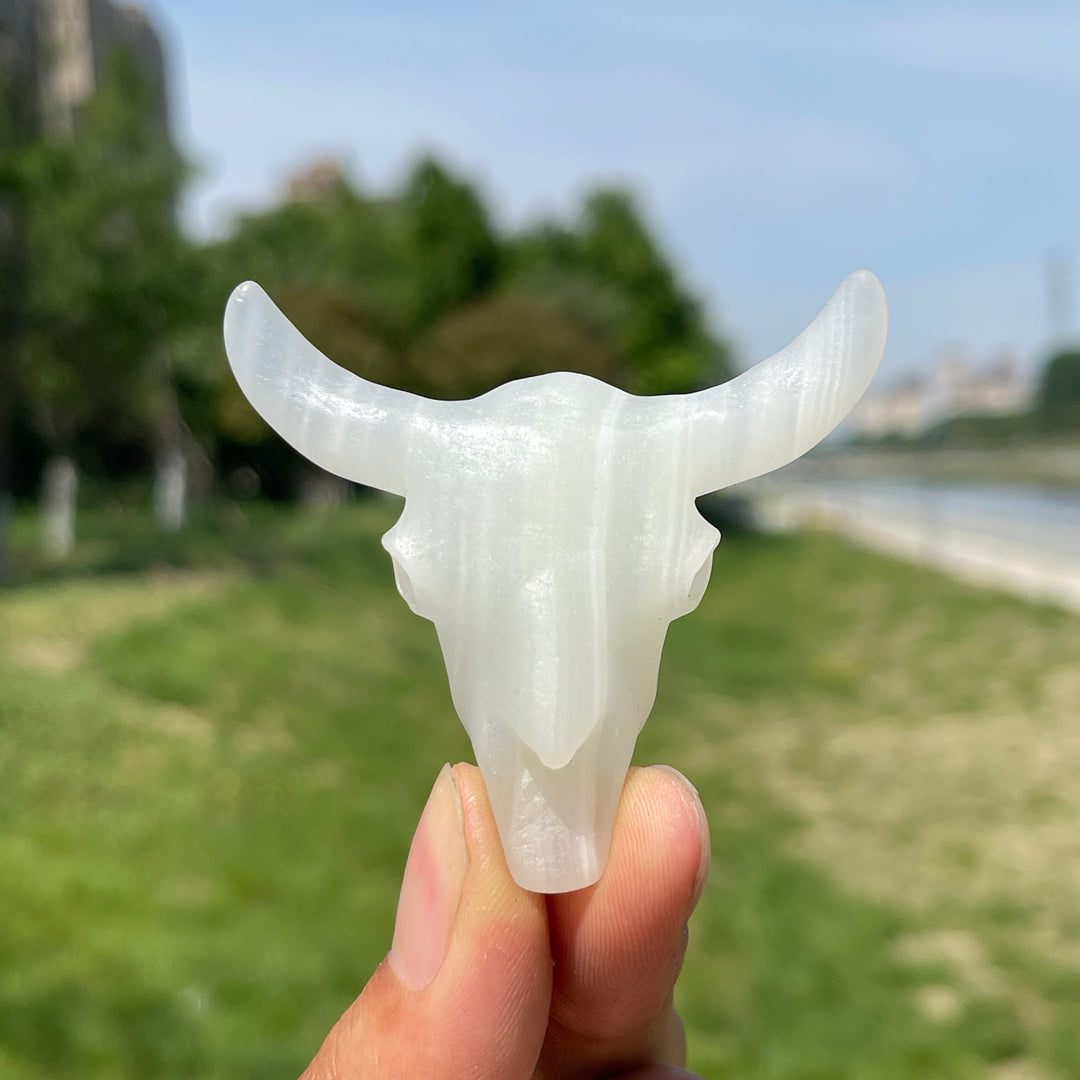 Natural Crystal Cow Skull Carving