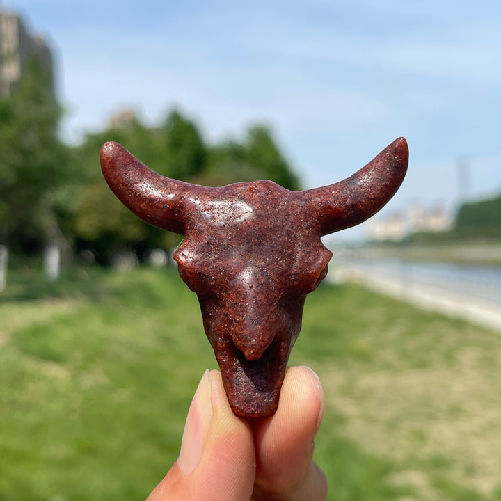 Natural Crystal Cow Skull Carving