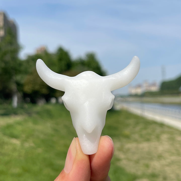 Natural Crystal Cow Skull Carving