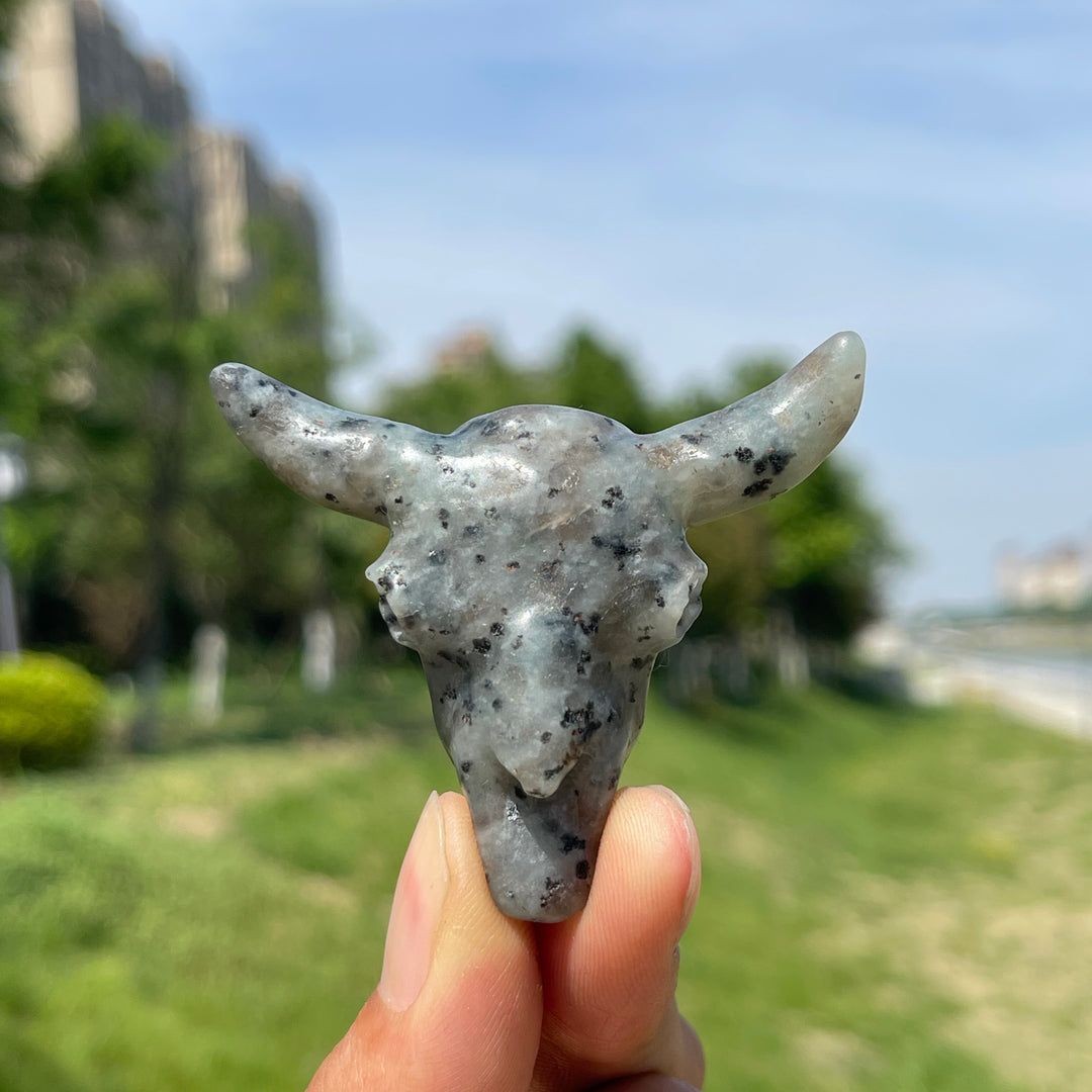 Natural Crystal Cow Skull Carving