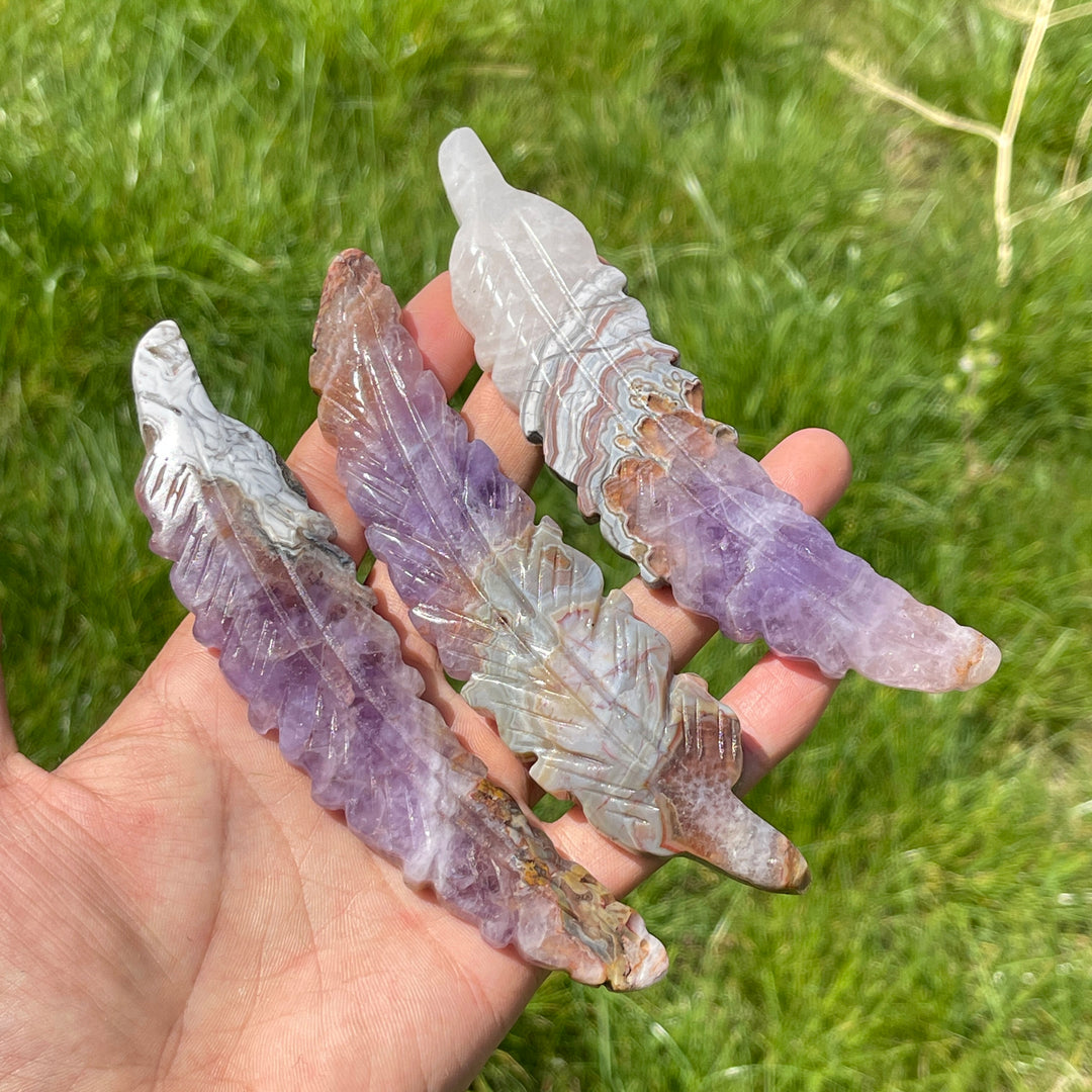 Natural Amethyst Agate Feather Carving