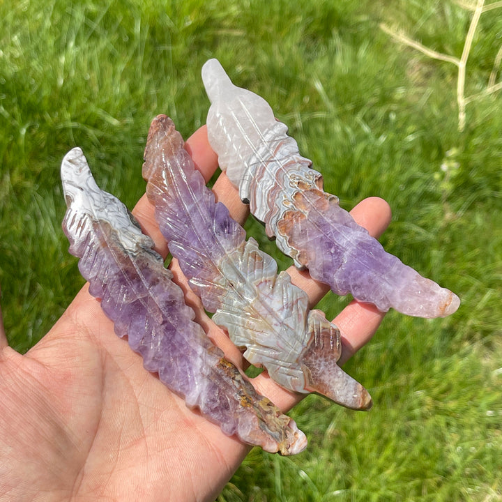 Natural Amethyst Agate Feather Carving
