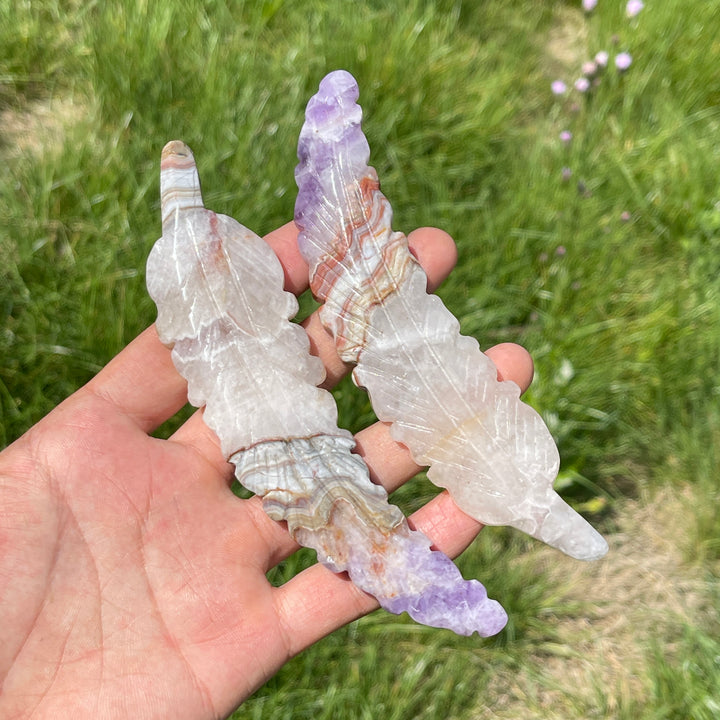 Natural Amethyst Agate Feather Carving