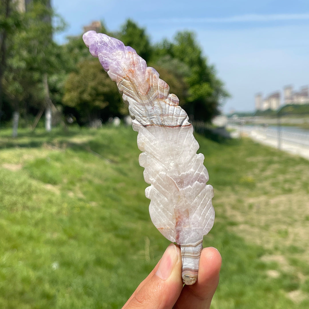 Natural Amethyst Agate Feather Carving
