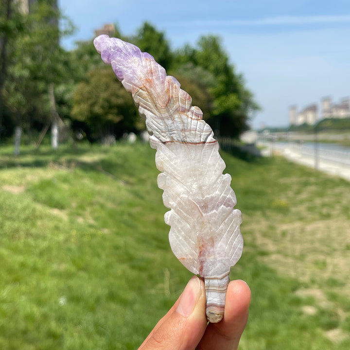 Natural Amethyst Agate Feather Carving