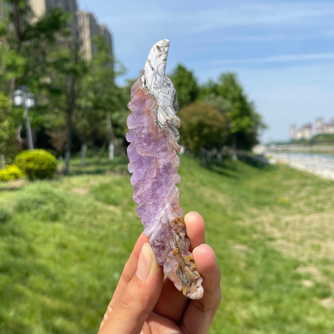 Natural Amethyst Agate Feather Carving