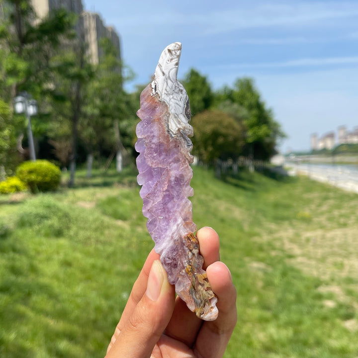 Natural Amethyst Agate Feather Carving