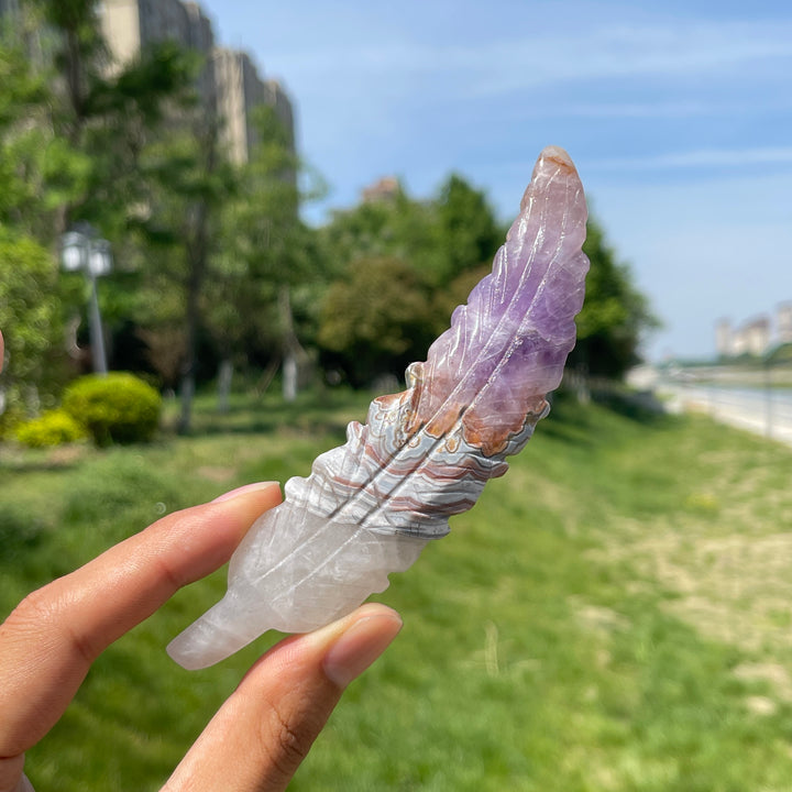 Natural Amethyst Agate Feather Carving