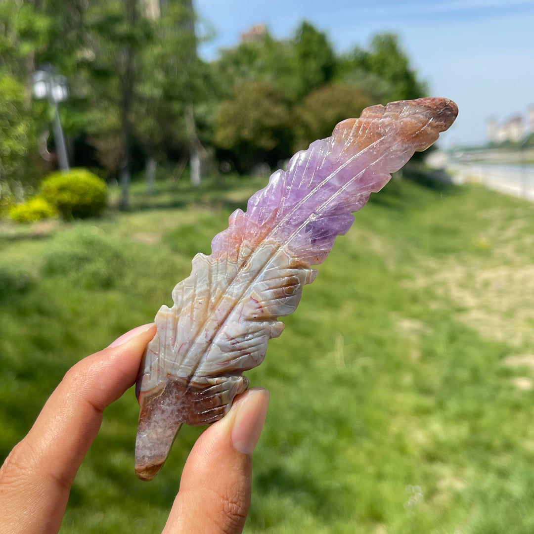Natural Amethyst Agate Feather Carving