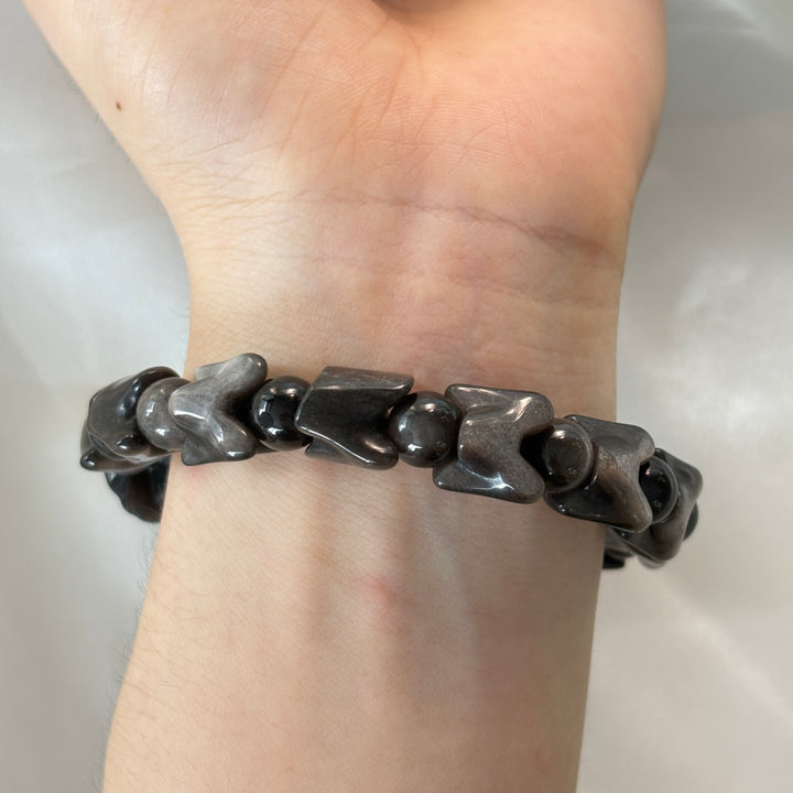 Silver Obsidian Dragon Head & Spine Bracelet 11.8-12mm