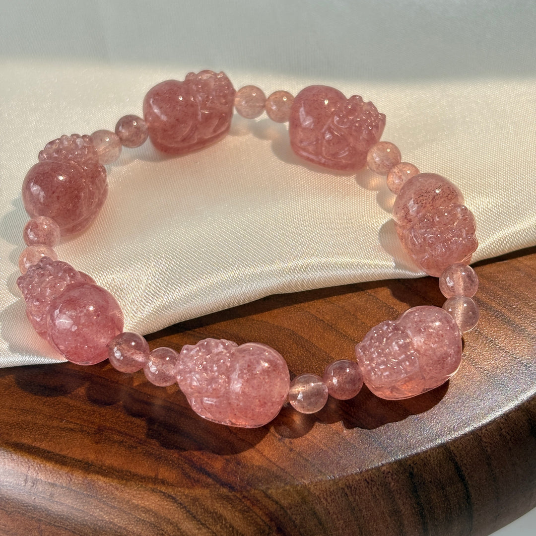Strawberry Quartz Pixiu Bracelet 10.4-12mm