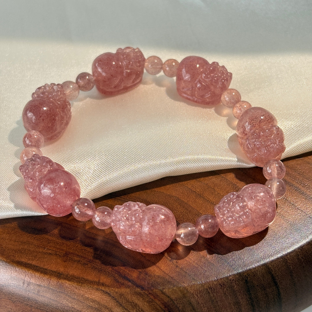 Strawberry Quartz Pixiu Bracelet 10.4-12mm