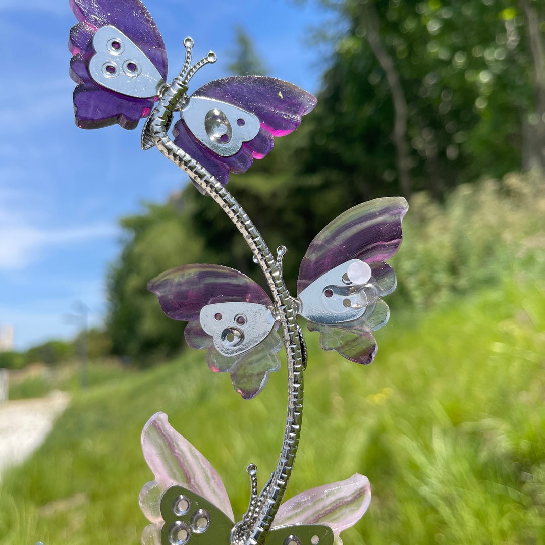 A Slightly Imperfect Natural Fluorite Butterfly Sphere Stand