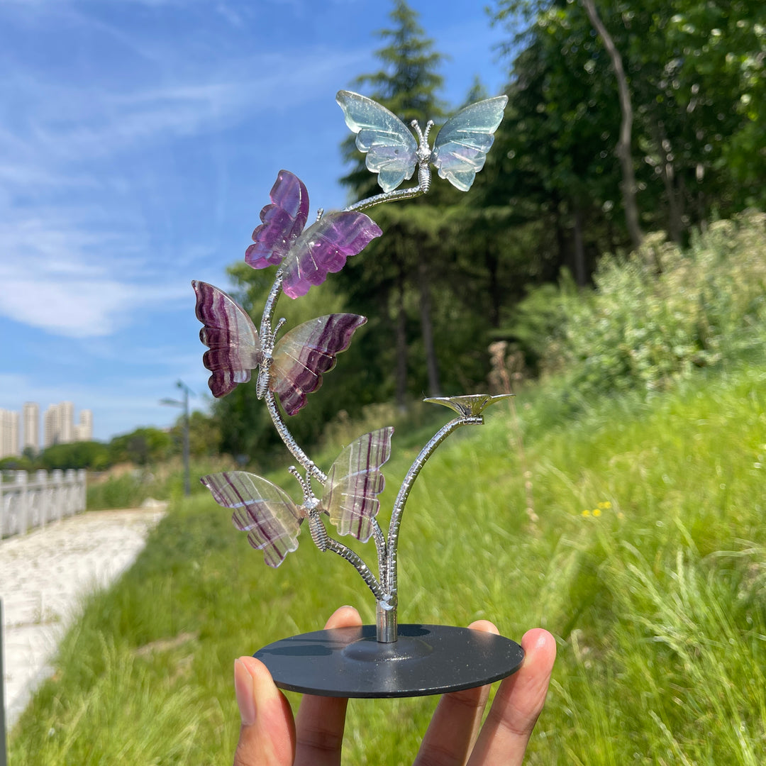 A Slightly Imperfect Natural Fluorite Butterfly Sphere Stand