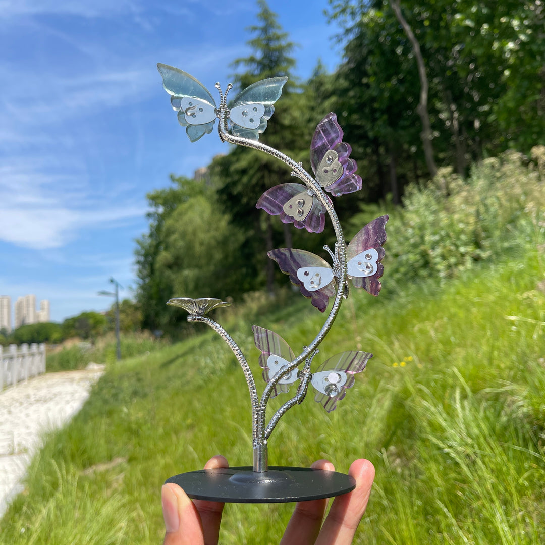 A Slightly Imperfect Natural Fluorite Butterfly Sphere Stand
