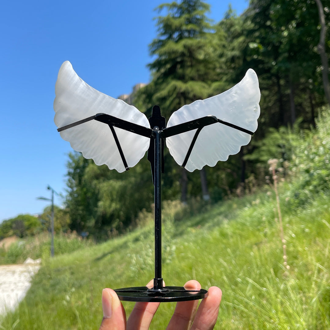 Unique,A Slightly Imperfect Natural Crystal Selenite Angel Wings Carving