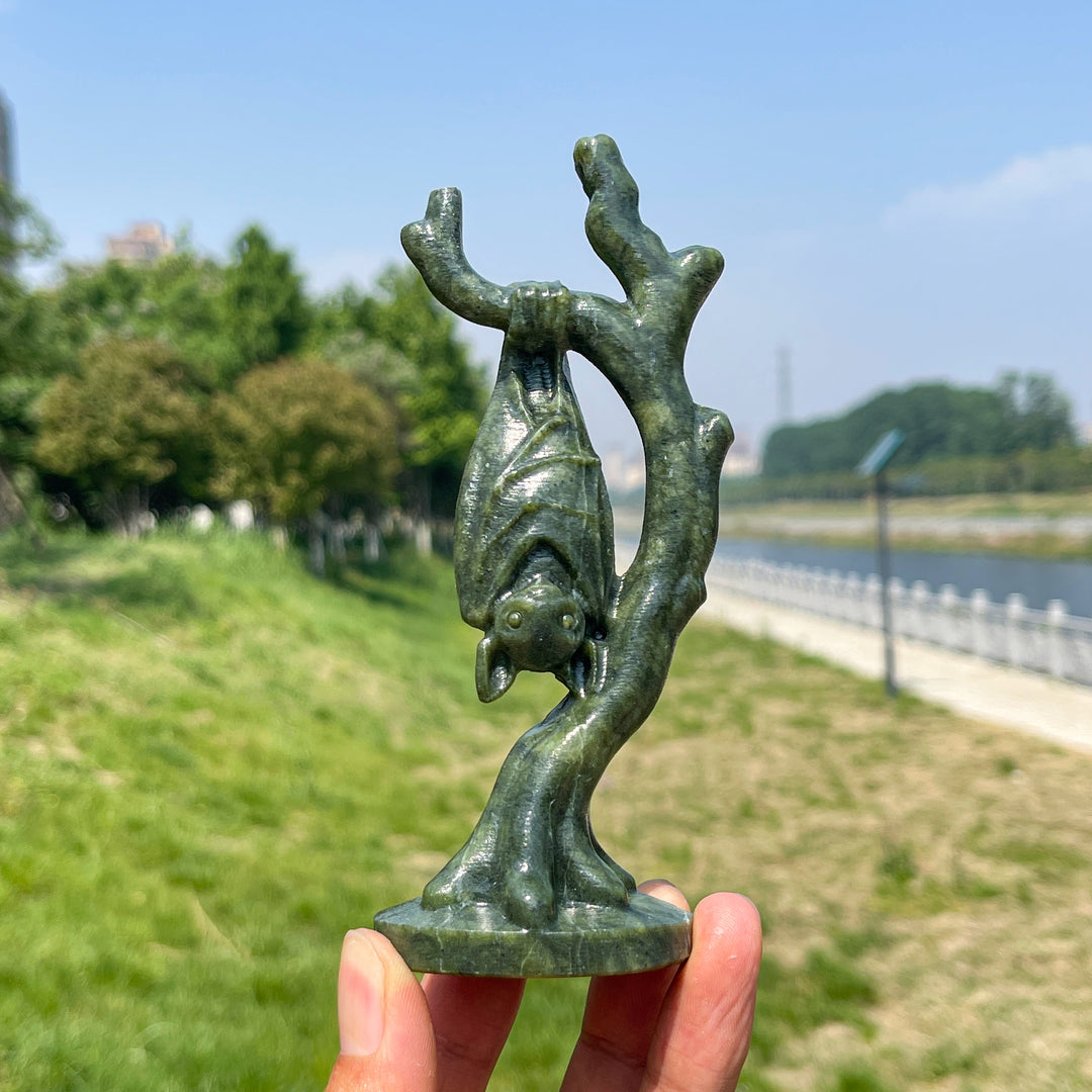 Natural Crystal Bat On Branch Carving