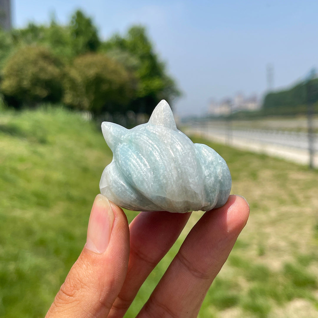 Natural Aquamarine Crystal Carved Sleeping Fox
