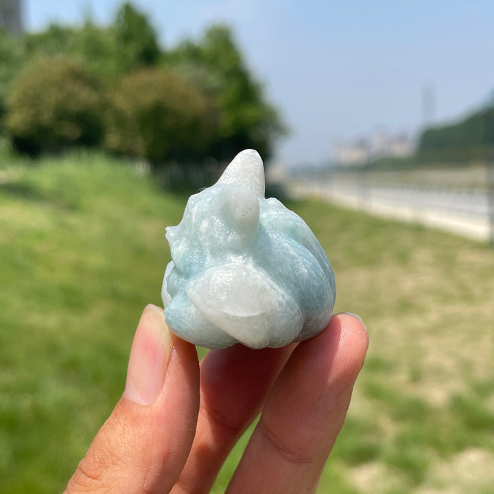 Natural Aquamarine Crystal Carved Sleeping Fox