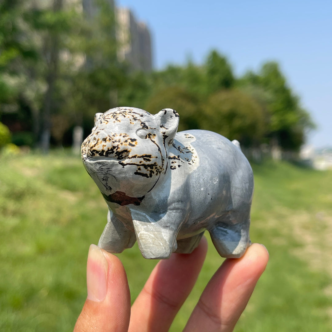Natural Crystal Picture Jasper Pig Carving