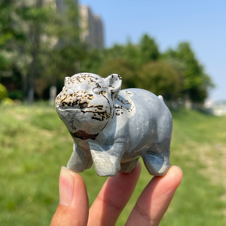 Natural Crystal Picture Jasper Pig Carving