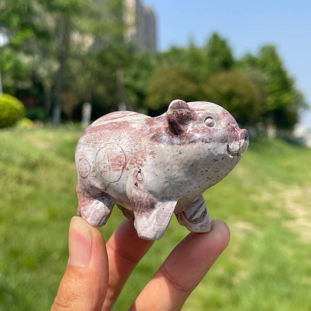 Natural Crystal Picture Jasper Pig Carving