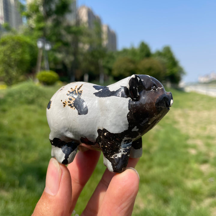 Natural Crystal Picture Jasper Pig Carving