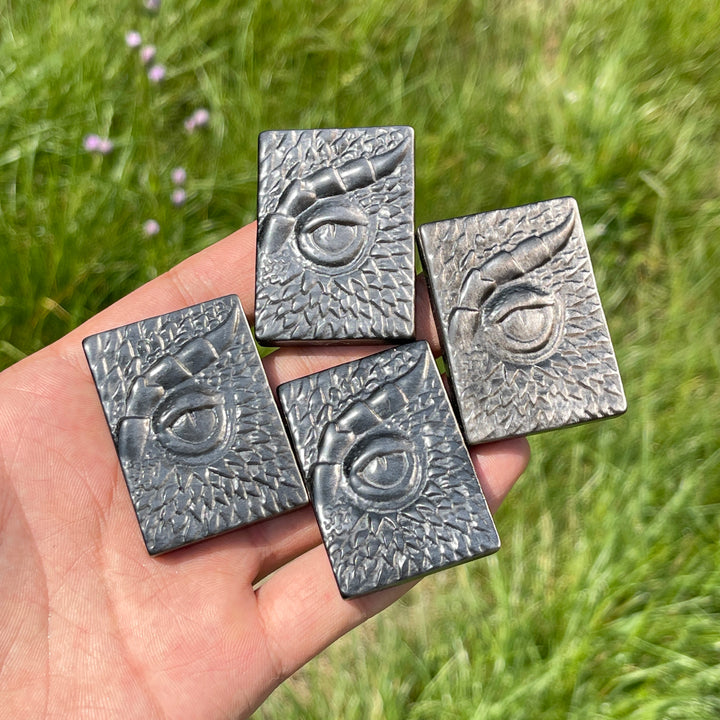 Natural Silver Obsidian Dragon Book Carving