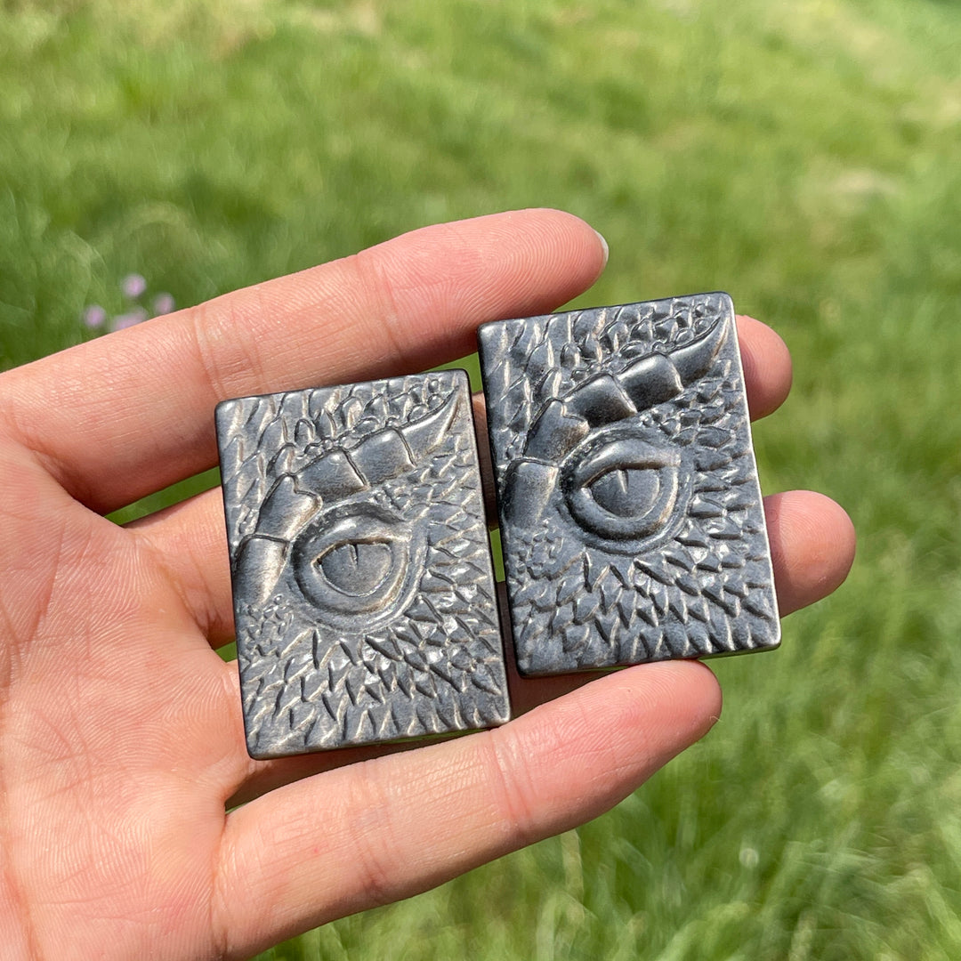 Natural Silver Obsidian Dragon Book Carving