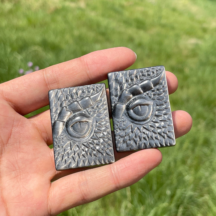 Natural Silver Obsidian Dragon Book Carving