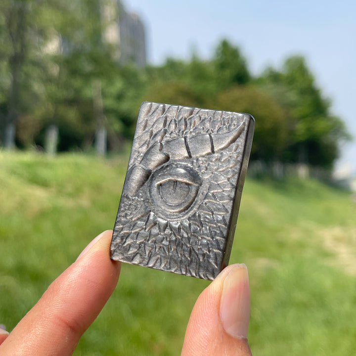 Natural Silver Obsidian Dragon Book Carving