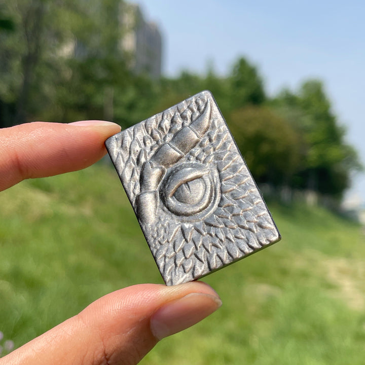Natural Silver Obsidian Dragon Book Carving