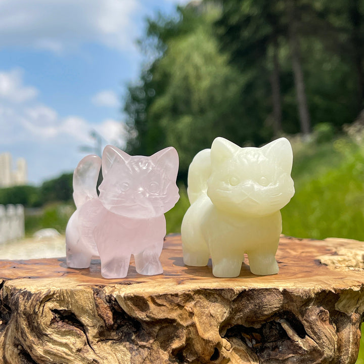 Natural Crystal Cat Carving With Raised Tail