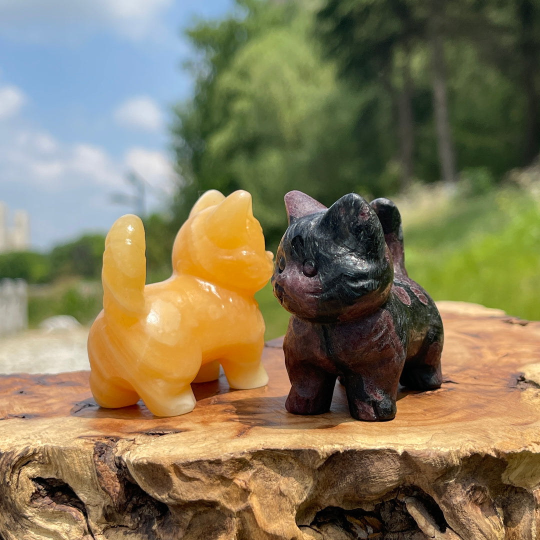 Natural Crystal Cat Carving With Raised Tail