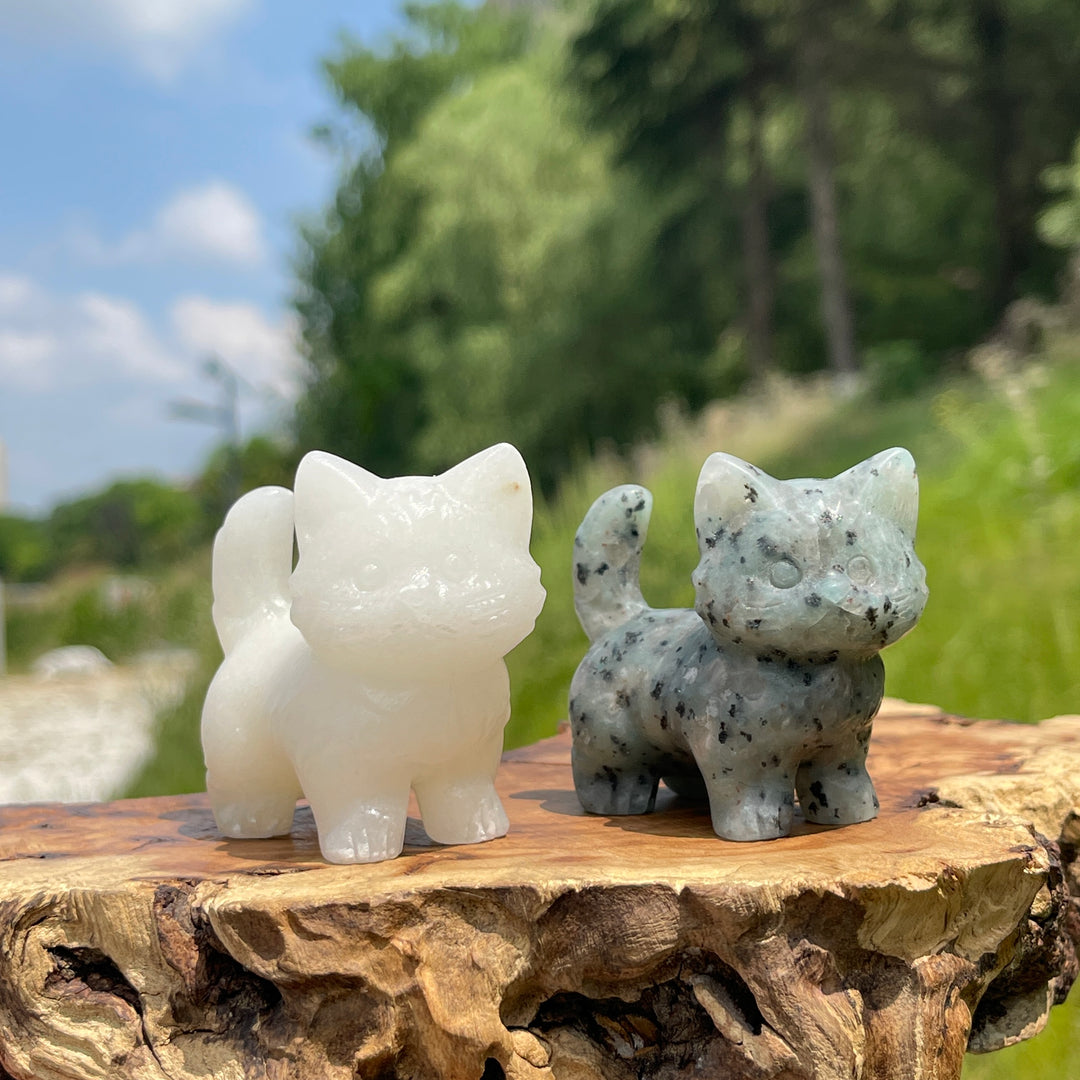 Natural Crystal Cat Carving With Raised Tail
