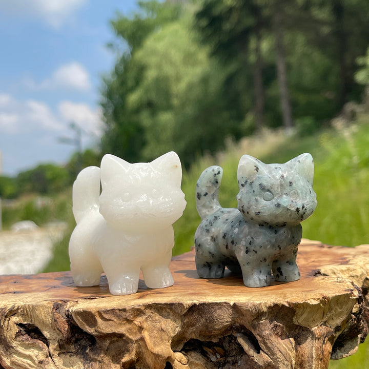 Natural Crystal Cat Carving With Raised Tail