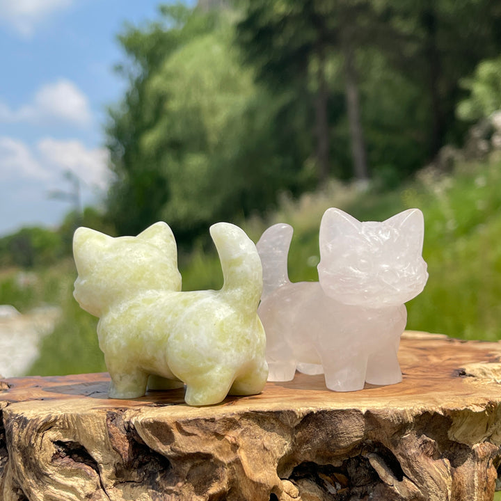 Natural Crystal Cat Carving With Raised Tail
