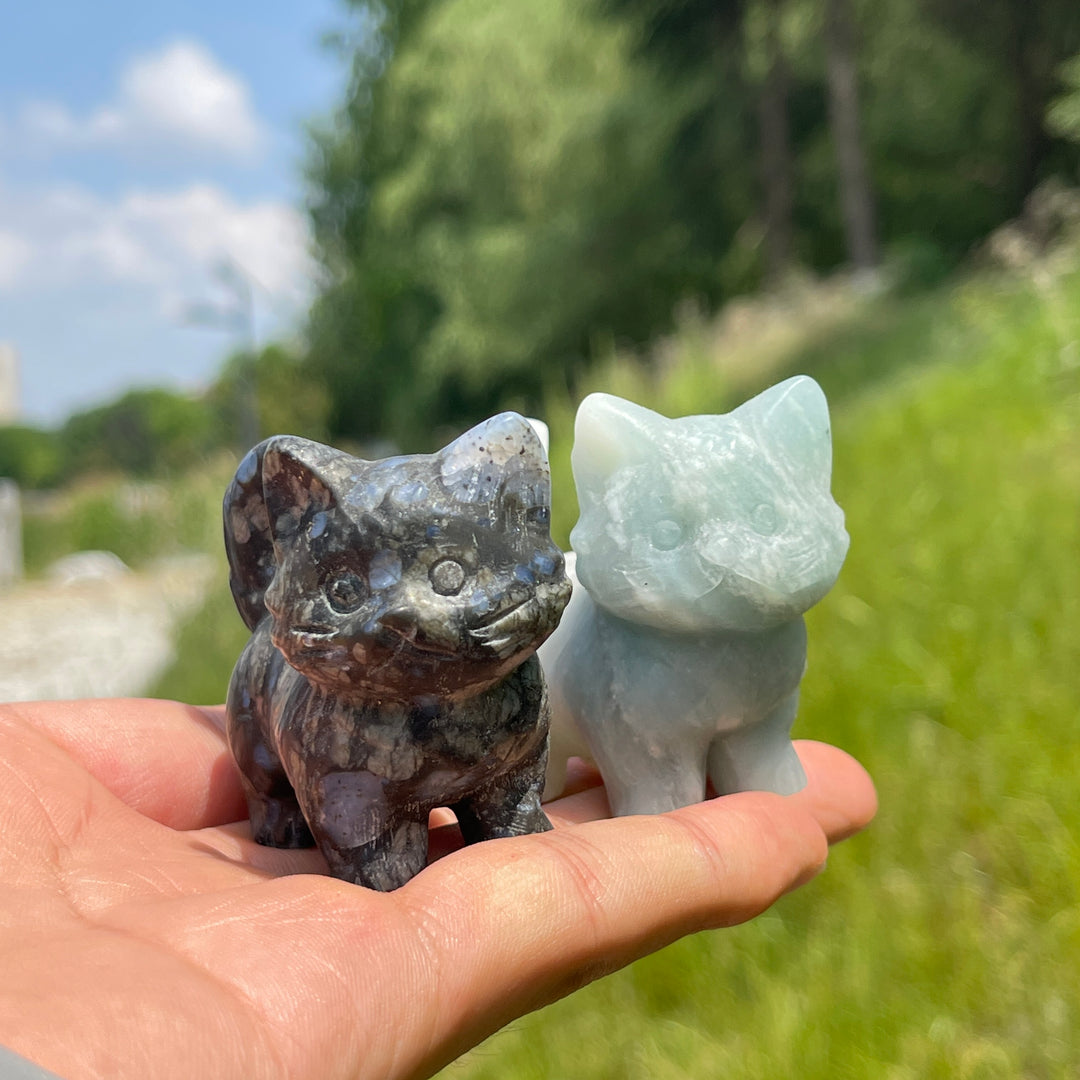 Natural Crystal Cat Carving With Raised Tail