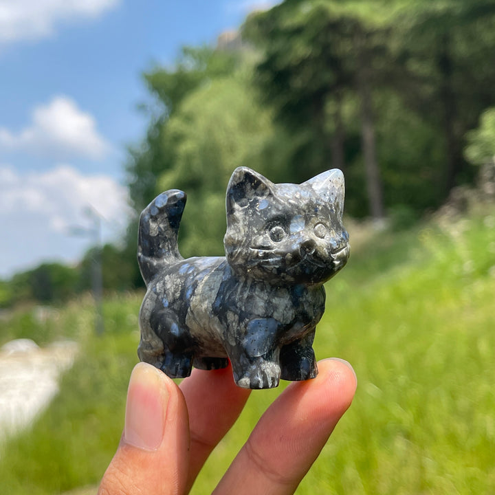Natural Crystal Cat Carving With Raised Tail