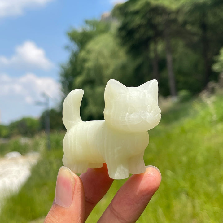 Natural Crystal Cat Carving With Raised Tail