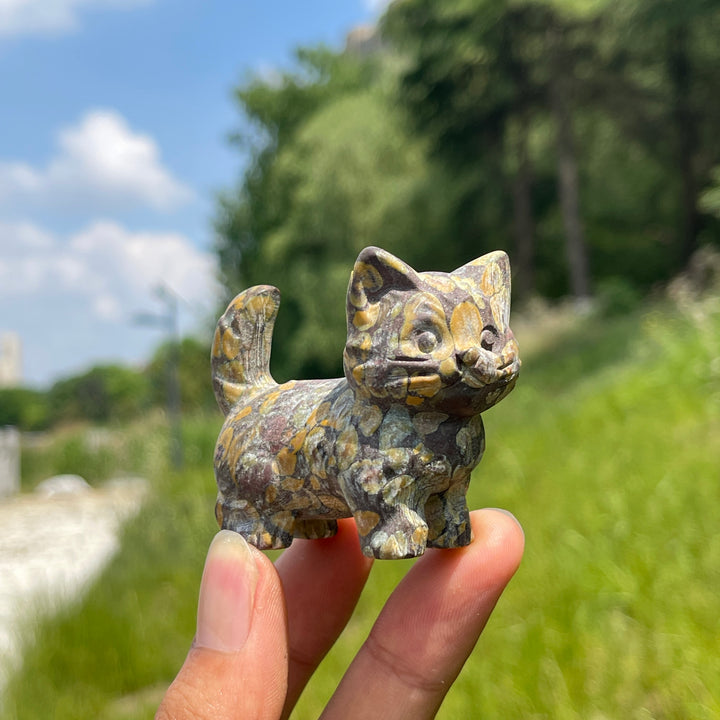 Natural Crystal Cat Carving With Raised Tail