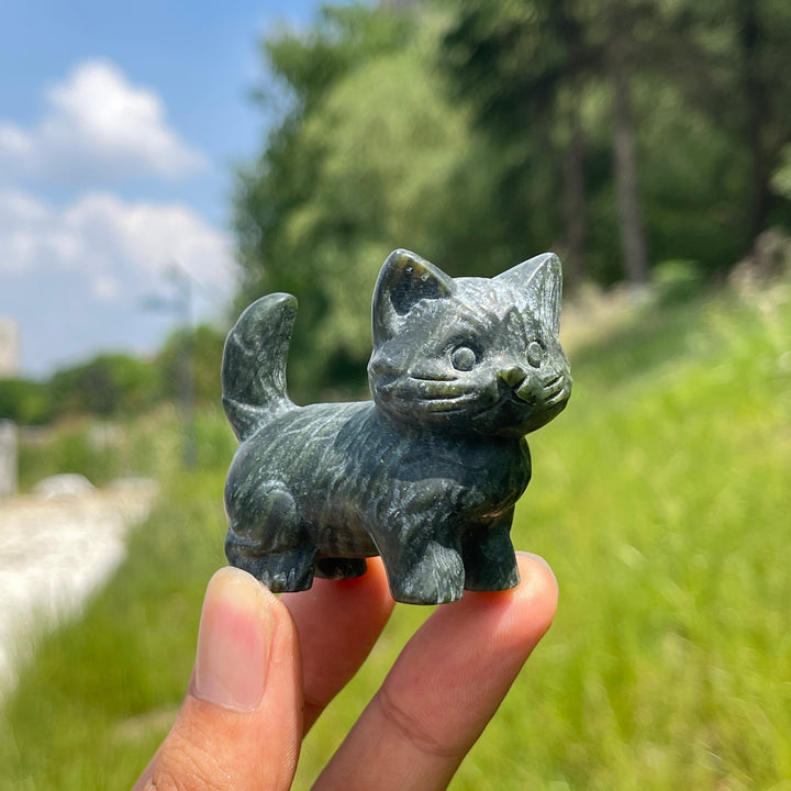 Natural Crystal Cat Carving With Raised Tail