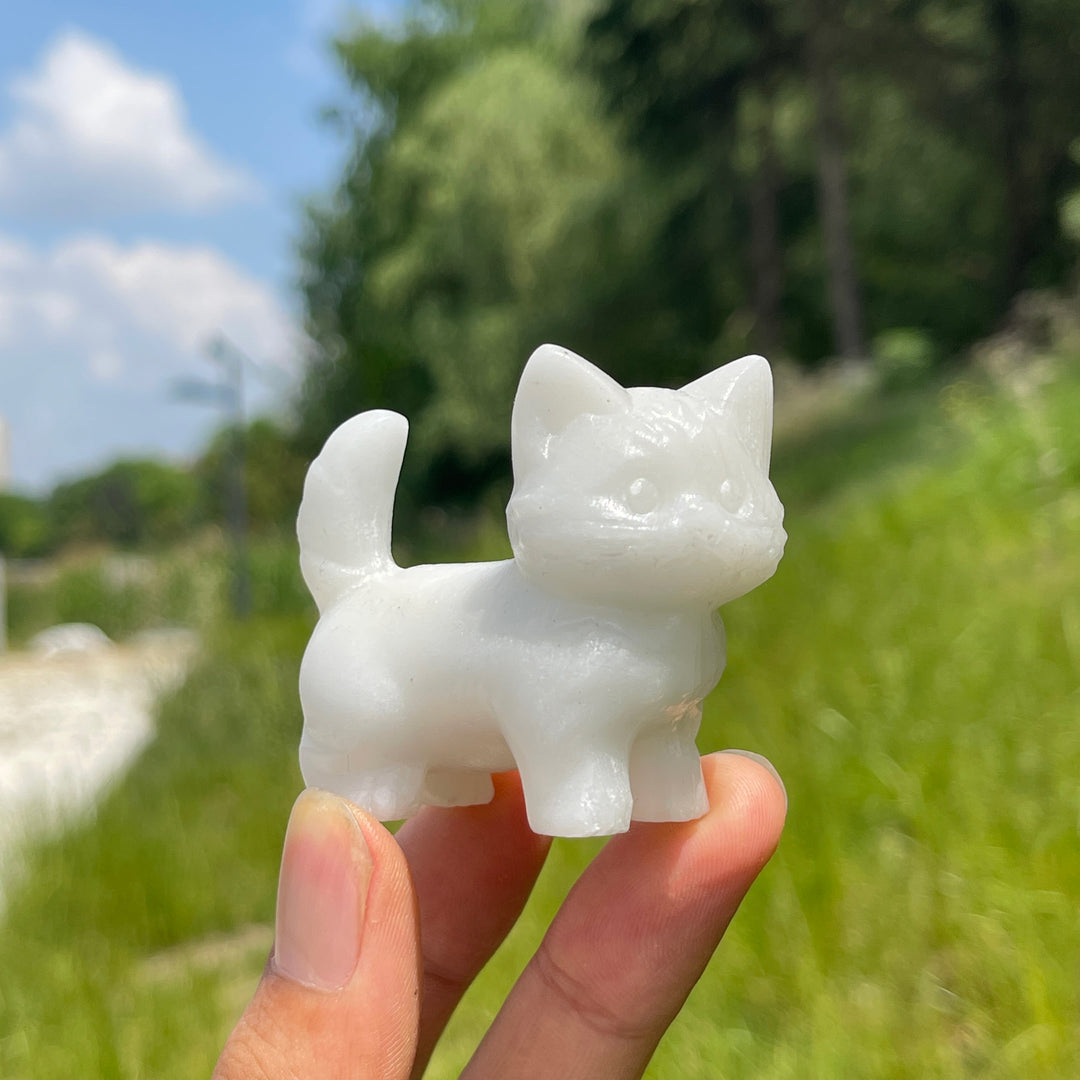 Natural Crystal Cat Carving With Raised Tail
